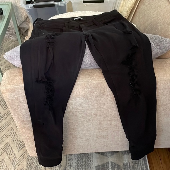 Black ripped jean leggings mid rise - Picture 2 of 7